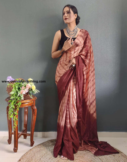 Dull Peach Printed Silk Pre-draped Saree