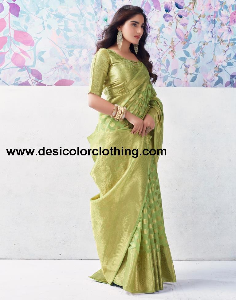 Pista Green Organza Woven Saree