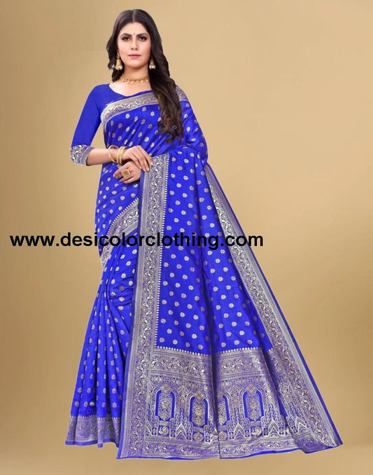 Royal Blue Jacquard Banarasi Silk Saree