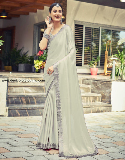 Beige Plain Silk Saree