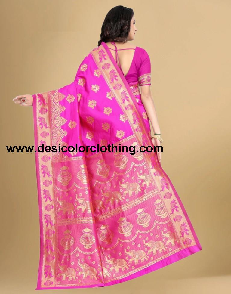 Pink Jacquard Banarasi Silk Saree