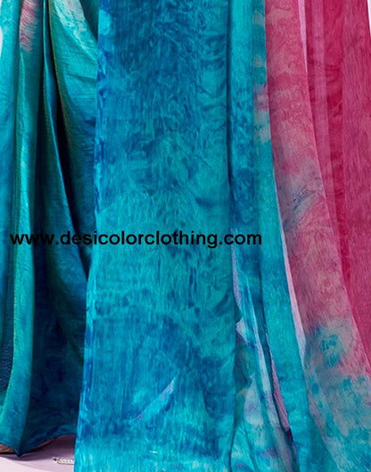 Blue Chiffon Printed Ready to Wear Saree
