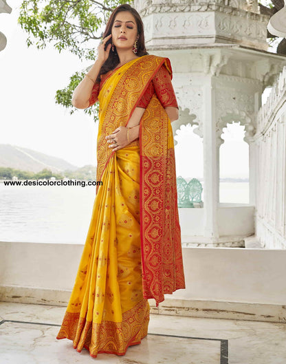 Yellow Silk Woven Banarasi Saree