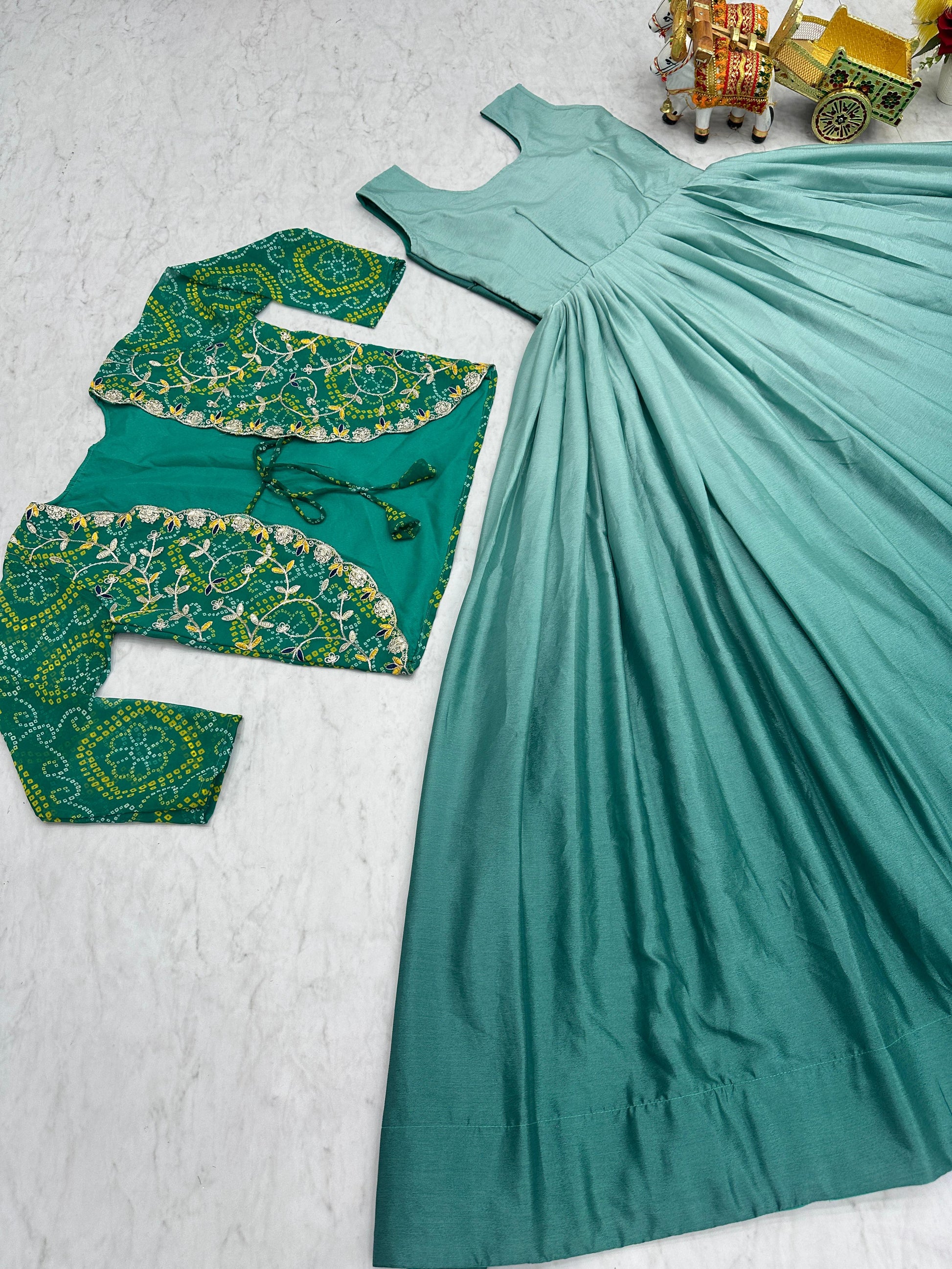 Product Image - Designer Bandhej Jacket & Long Gown - Exclusive Ethnic Wear