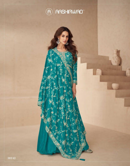 Product Image - KESARIYA BY AASHIRWAD - Designer Georgette Saree for Festive and Wedding Wear