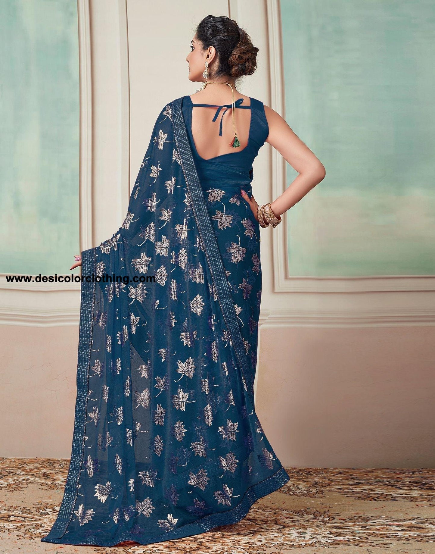 Dark Blue Plain Lycra Saree