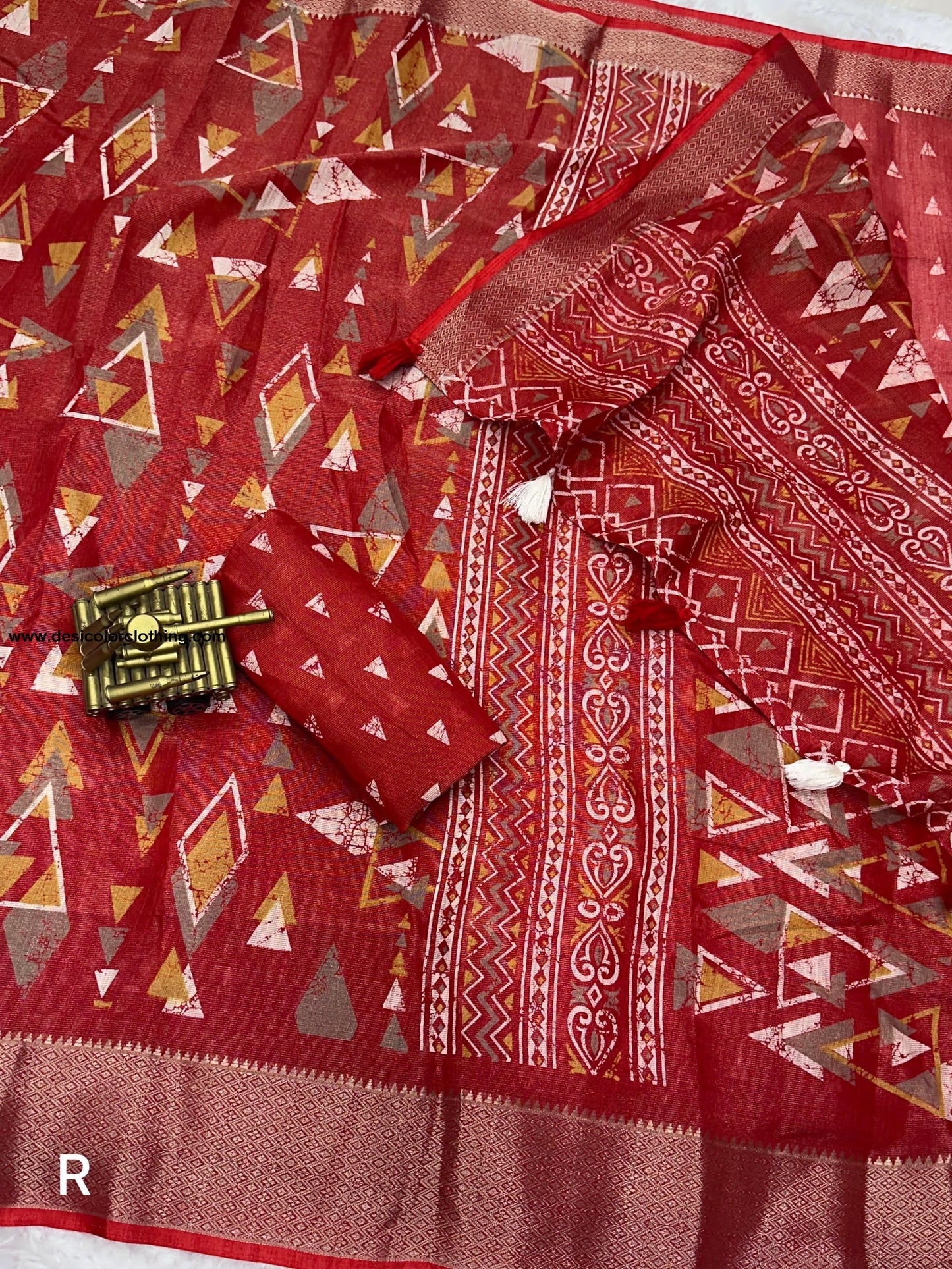 Fabric cotton zari jacquard with running blouse Saree