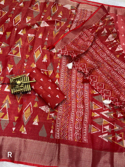 Fabric cotton zari jacquard with running blouse Saree