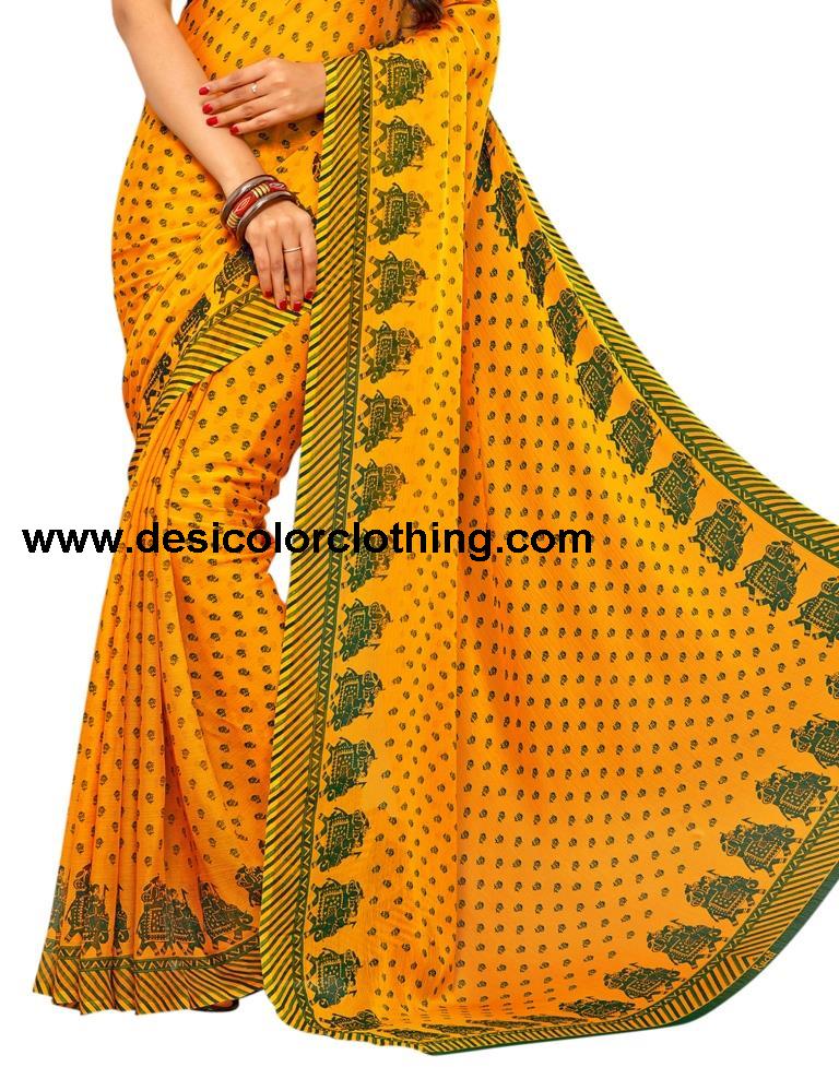 Yellow Coloured Chiffon Printed Casual saree