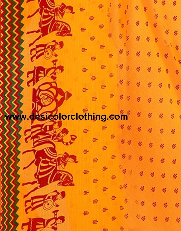 Yellow Printed Chiffon Saree