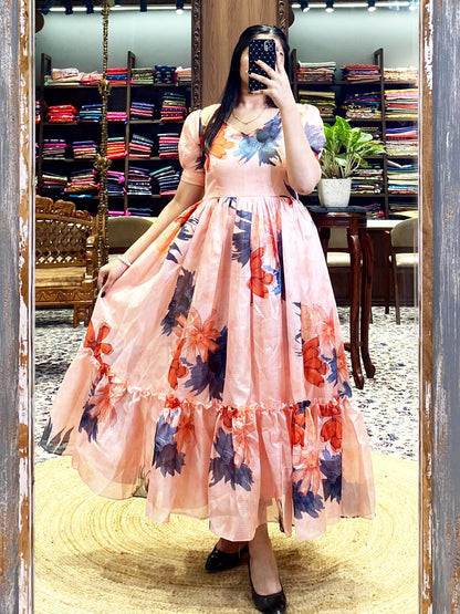 Product Image - Elegant Floral Midi Dress in Kota Fabric | Perfect Festive & Party Wear