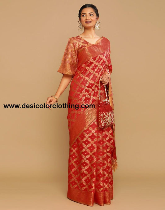 Red Coloured Banarasi Cotton Silk Saree