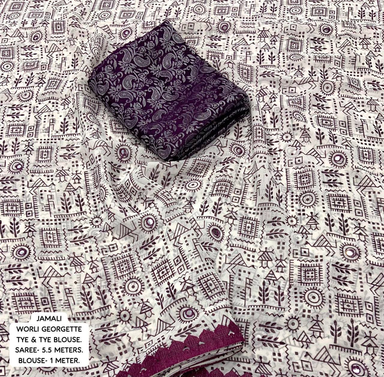 Product Image - Elegant Worli Georgette Saree with Aari Mirror Work