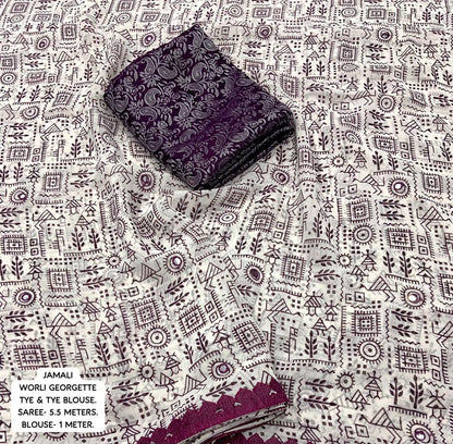 Product Image - Elegant Worli Georgette Saree with Aari Mirror Work