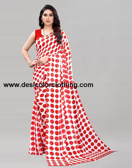 Red Polka Printed Saree | 2095S437