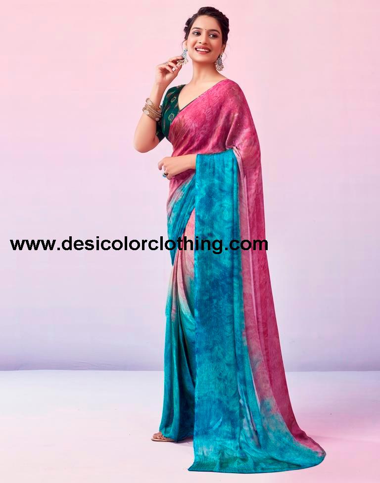 Blue Chiffon Printed Ready to Wear Saree