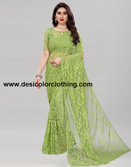 Pista Green Coloured Russel Net Partywear saree