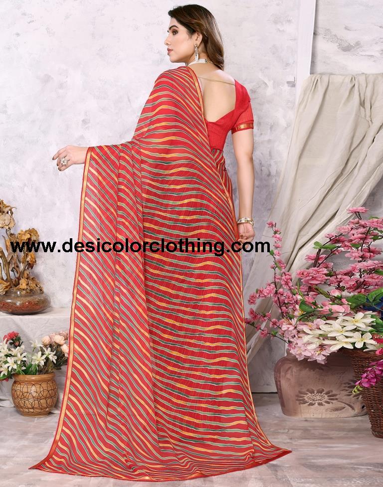 Red Chiffon Leheriya Printed Saree