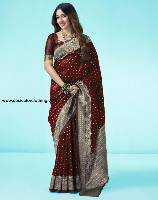 Brown Jacquard Silk Saree