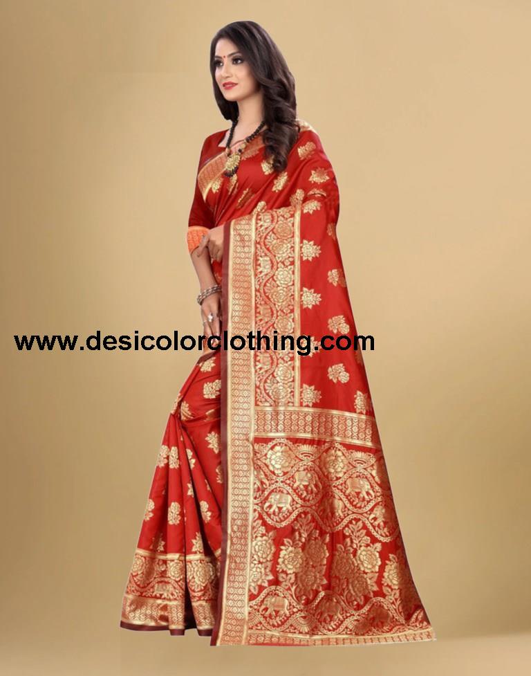 Red Jacquard Banarasi Silk Saree