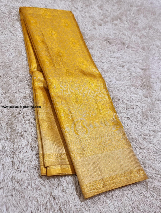 Kanchipuram 100% Pure Handwoven 1G Gold Tissue Bridal Silk Saree