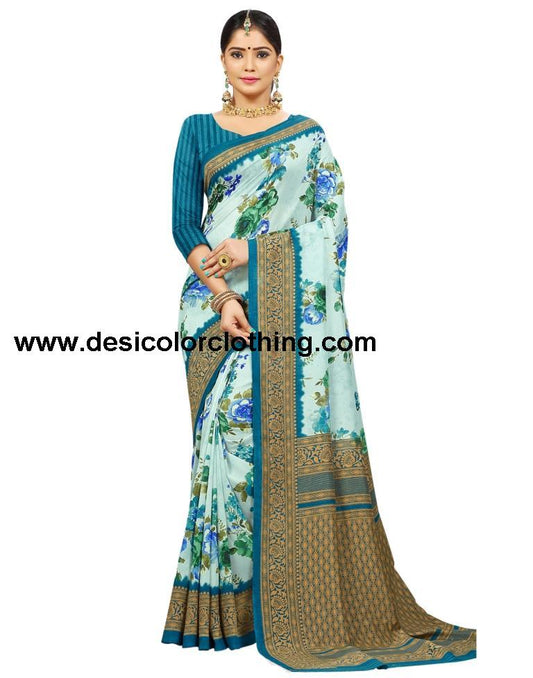 Sky Blue Printed Silk Saree