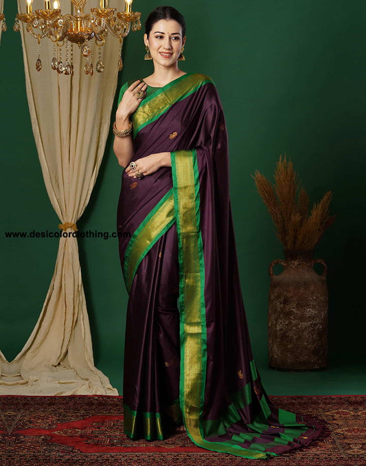 Wine Kanjivaram Silk Woven Saree