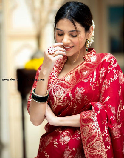 Red Silk Plain Saree