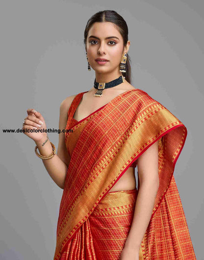 Red Silk Plain Saree