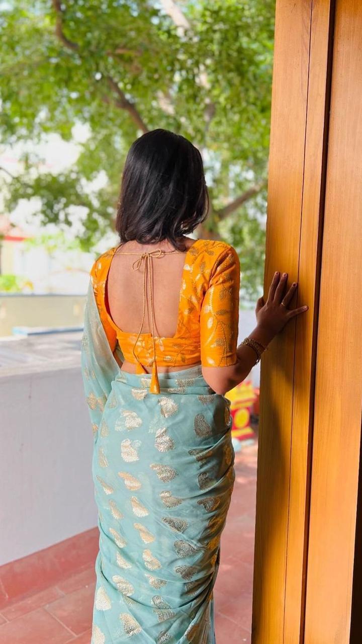 Product Image - Elegant Viscose Georgette Saree with Heavy Sequence Blouse - Festive Wear