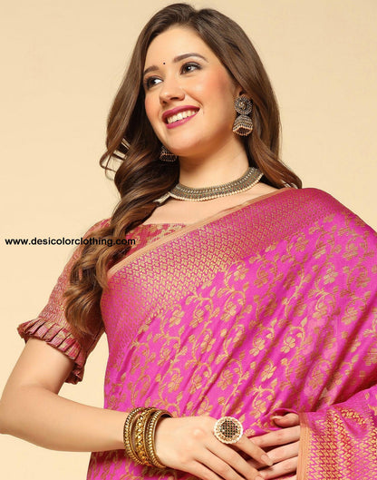 Pink. Beige Banarasi Silk Saree