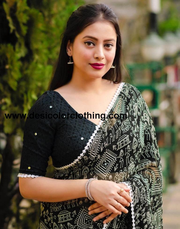 Black Georgette Printed Saree