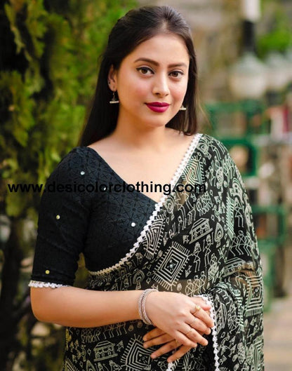 Black Georgette Printed Saree