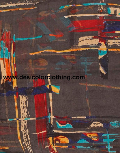 Dark Grey Chiffon Printed Saree