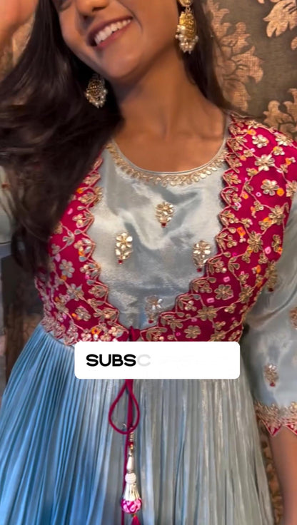 Product Image - Designer Bandhej Gown with Attached Shrug - Perfect Wedding & Festive Attire