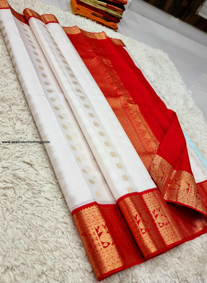 Kanchipuram 100% Pure Korvai Pattern Gold Zari Silk Saree