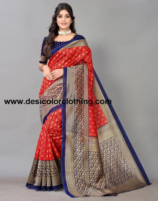 Red Printed Silk Saree
