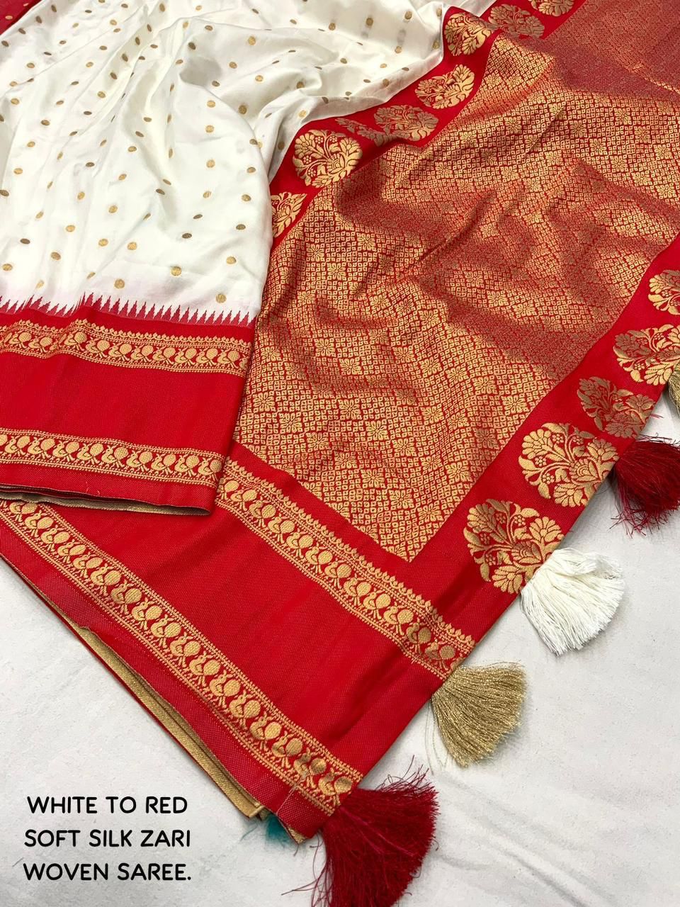 Product Image - Elegant Designer White to Red & Black to Red Soft Silk Saree with Bentex Border