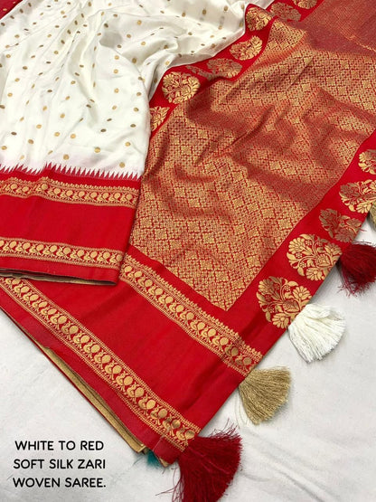 Product Image - Elegant Designer White to Red & Black to Red Soft Silk Saree with Bentex Border