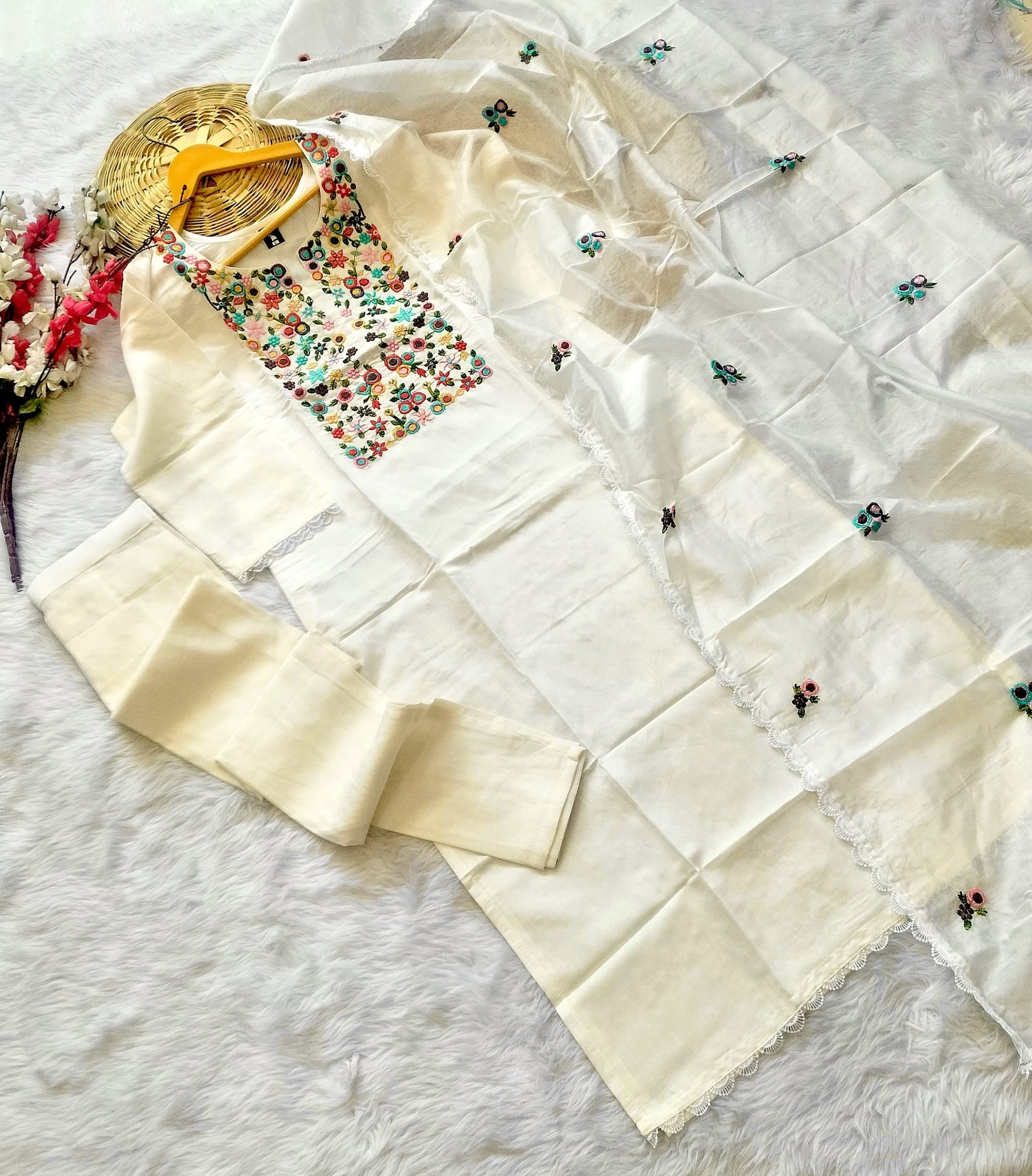 Product Image - Designer Kurti Pant with Dupatta - Elegant Visose Chanderi Ethnic Wear