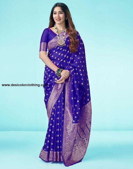 Royal Blue Jacquard Silk Saree