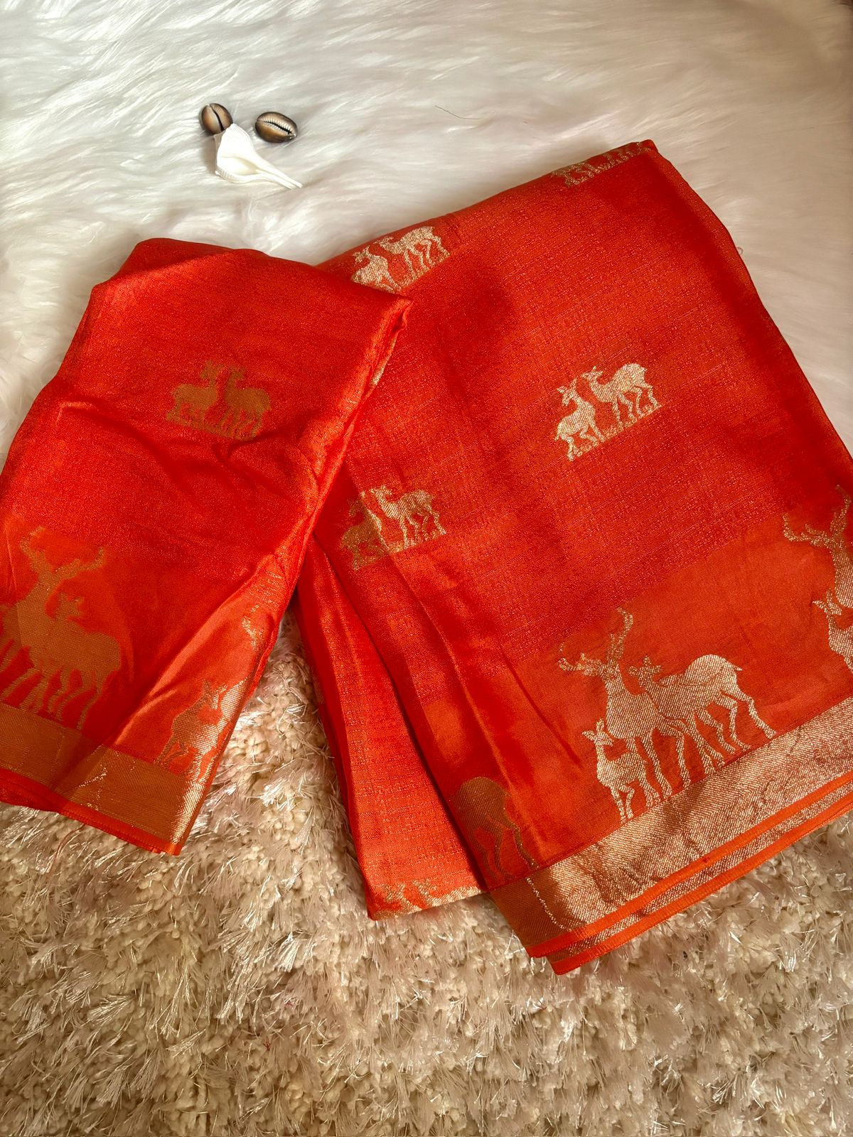 Product Image - Hiran Silk - Pure Khadi Silk Designer Saree with Deer Design | Festive & Wedding Wear