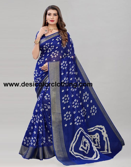 Blue Cotton Bandhani Saree | 1985S481