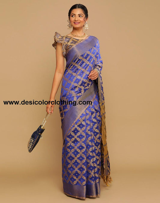 Royal Blue Coloured Banarasi Cotton Silk Saree