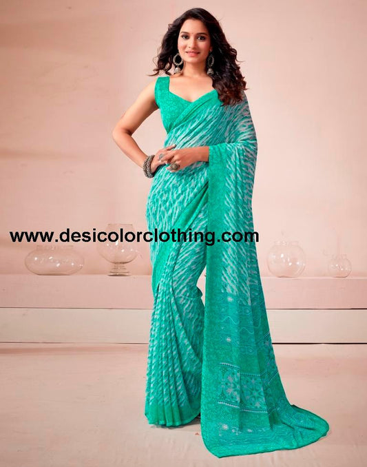 Turquoise Georgette Printed Saree