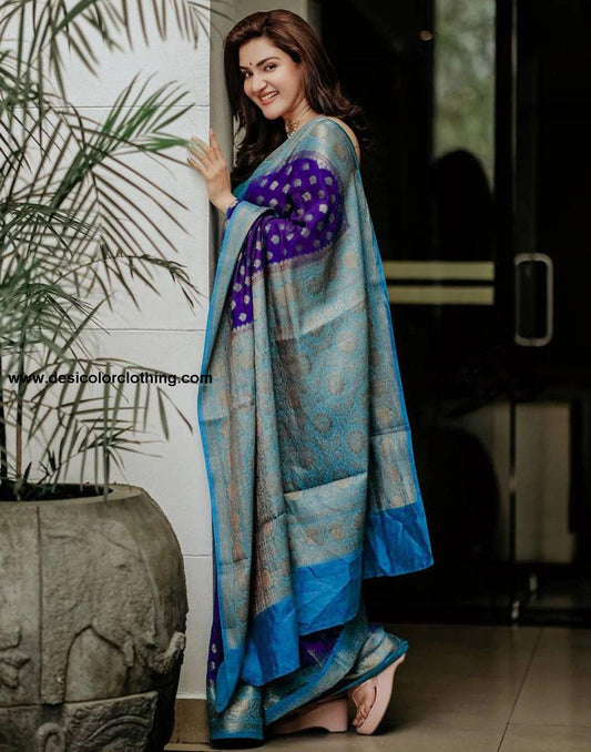 Dark Blue Jacquard Silk Saree
