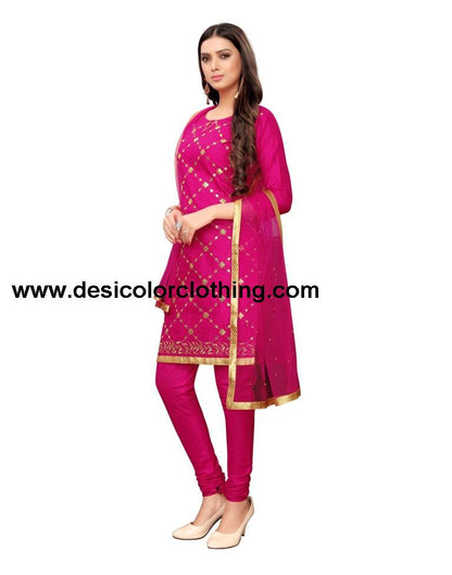 Pink Cotton Embroidered Unstitched Salwar Suit