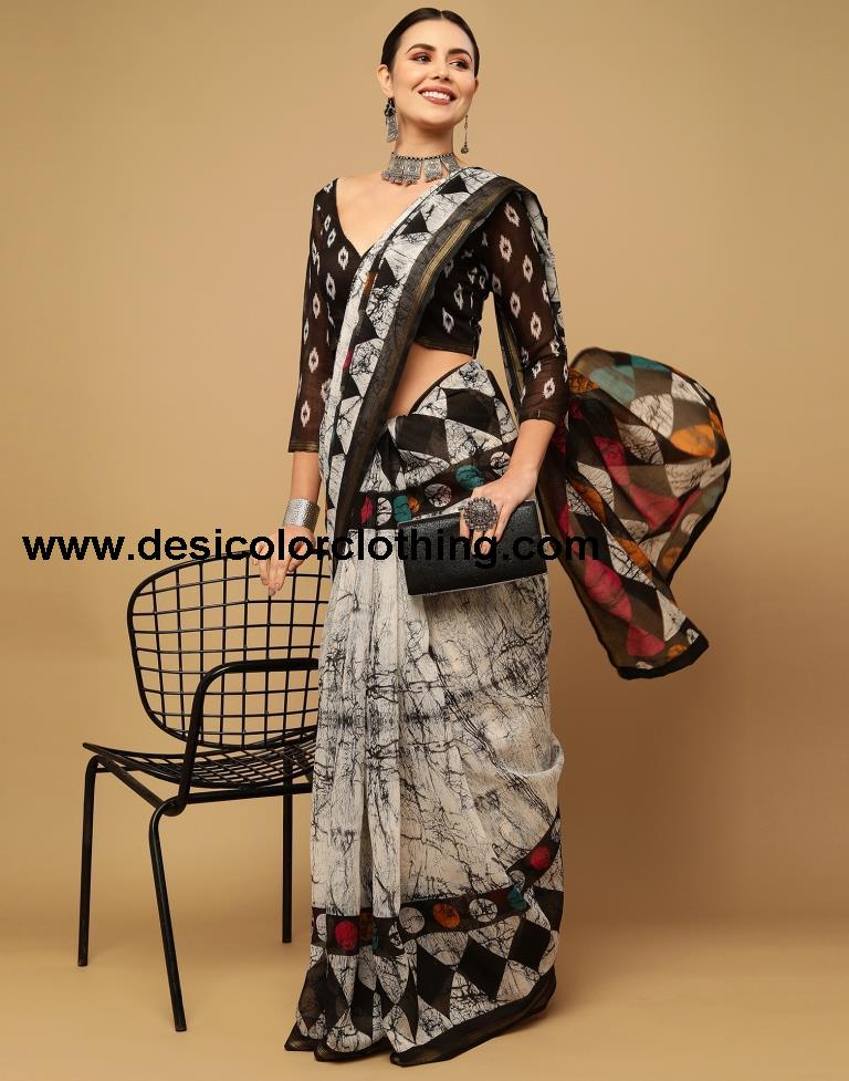 White And Grey Cotton Saree