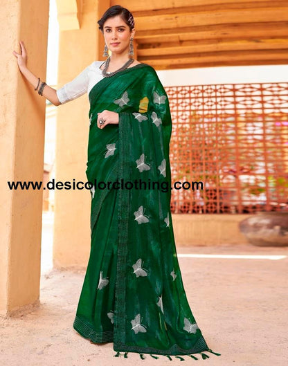 Bottle Green Chiffon Plain Ready To Wear