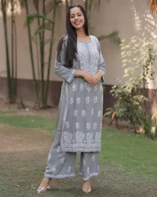 Product Image - Elegant Chikankari Kurti with Pant Set - Perfect Festive and Workwear